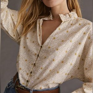Pilcro Anthropologie Tavi buttondown embroidered shirt